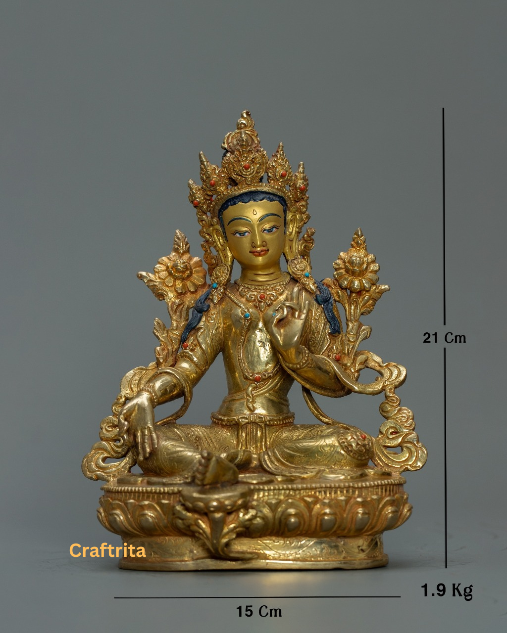 Green Tara Statue – Handmade Nepalese Tibetan Buddhist Goddess of Compassion & Protection