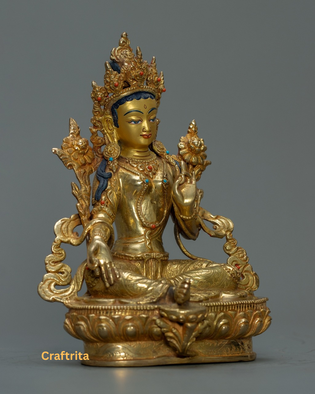Green Tara Statue – Handmade Nepalese Tibetan Buddhist Goddess of Compassion & Protection