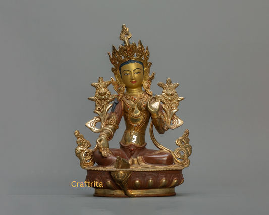 Handmade Green Tara Statue  – Tibetan Buddhist Deity from Nepal | Spiritual Decor