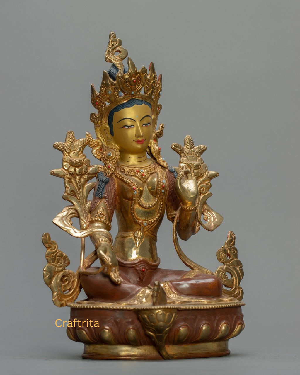 Handmade Green Tara Statue  – Tibetan Buddhist Deity from Nepal | Spiritual Decor