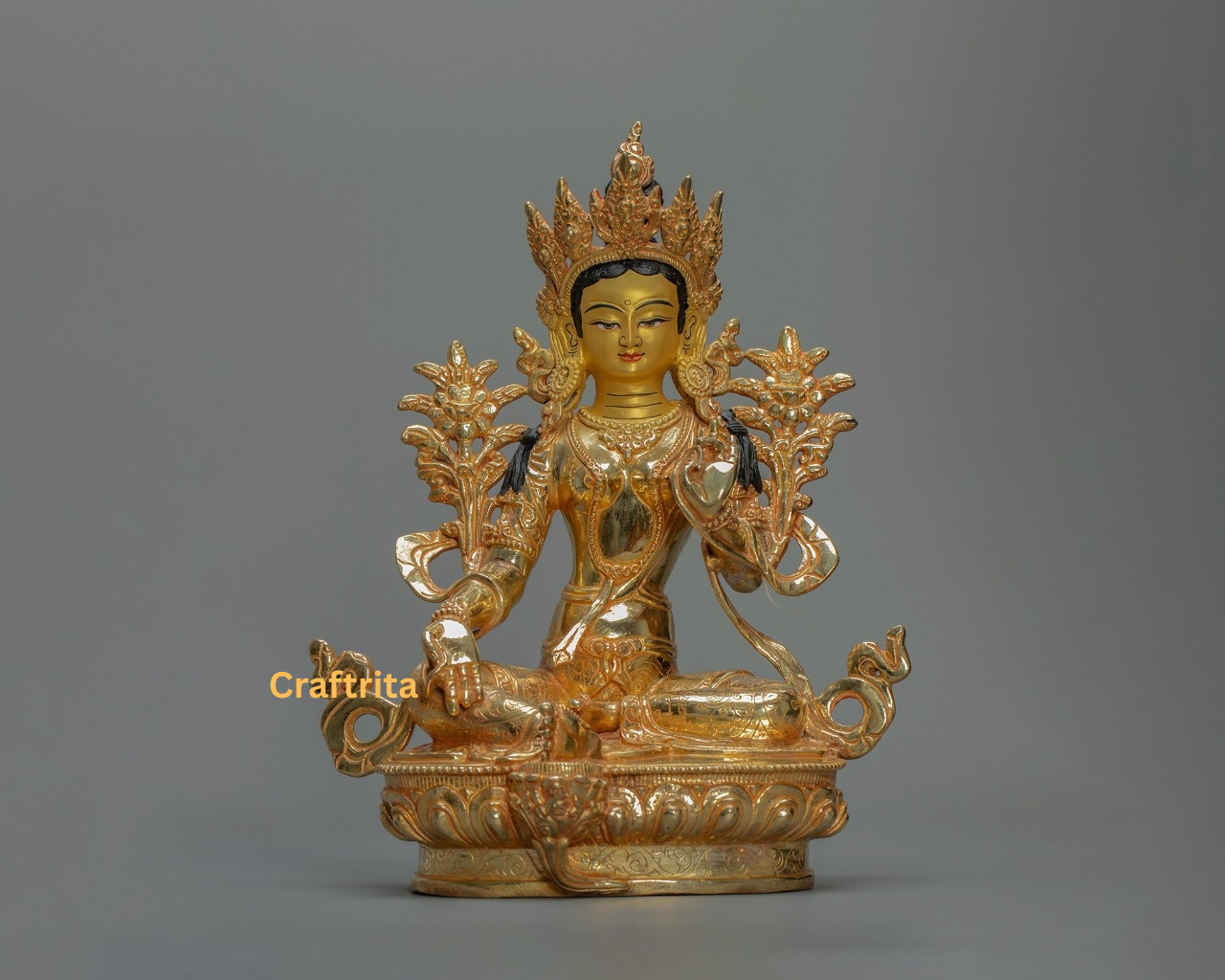 Green Tara Statue 3 kg – Copper Body with 24K Gold Plated Fire Gilding | Handmade Tibetan Buddhist Goddess of Compassion for Spiritual Home Decor