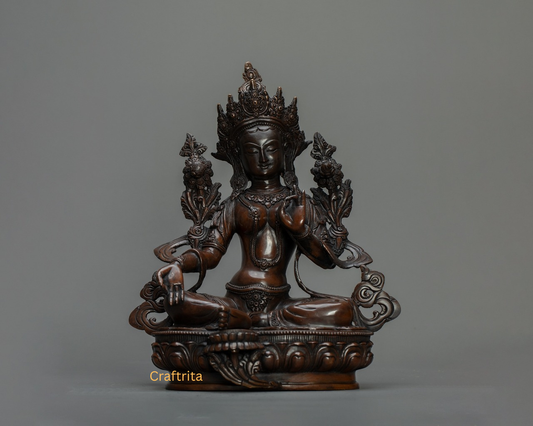 Green Tara Statue 4.1 kg – Oxidized Copper Body | Handmade Tibetan Buddhist Deity of Compassion & Protection for Spiritual Home Decor