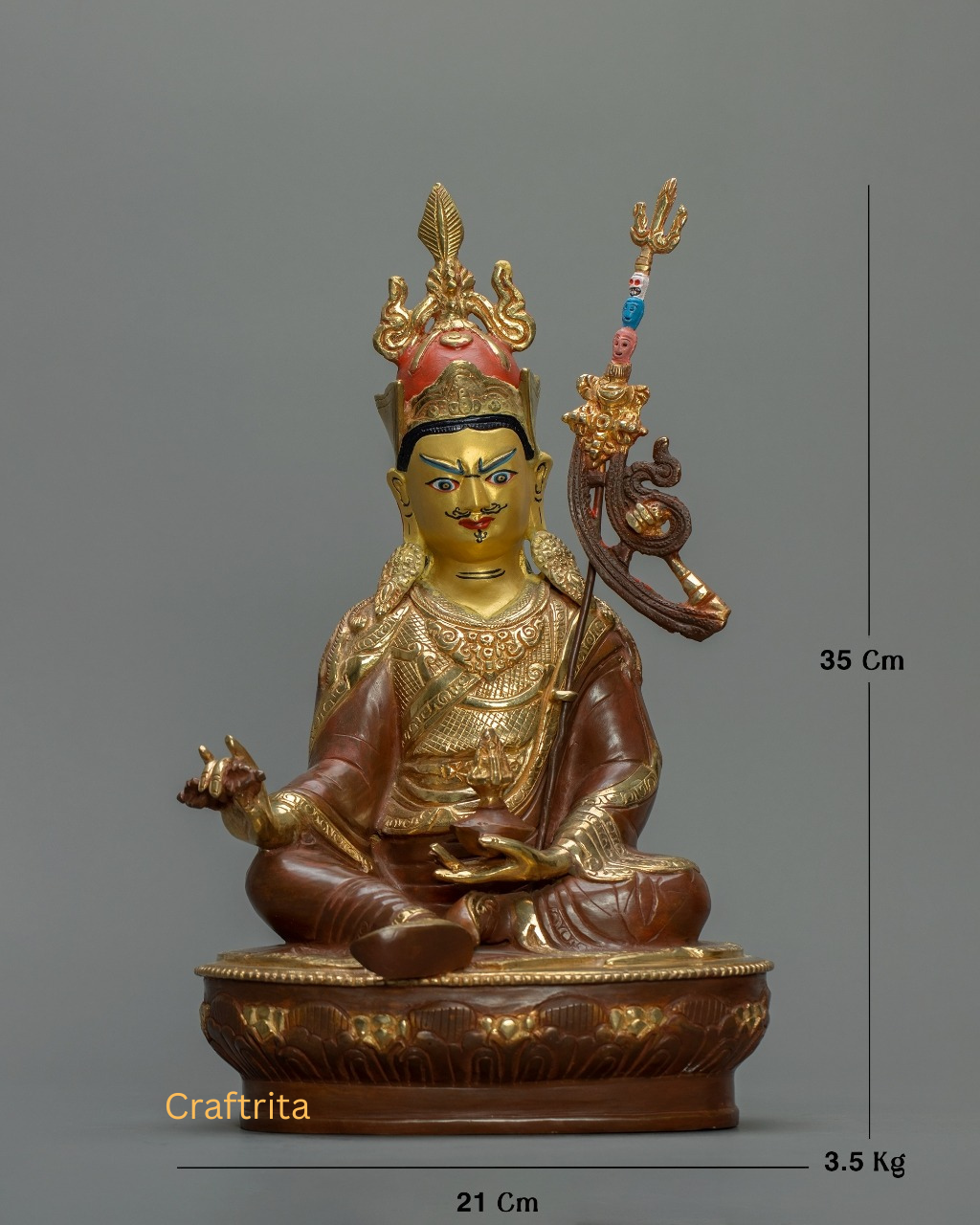 Handcrafted Guru Rinpoche Statue – Copper Body with 24K Fire-Gilding & Hand-Painting | Nepalese Tibetan Buddhist Master