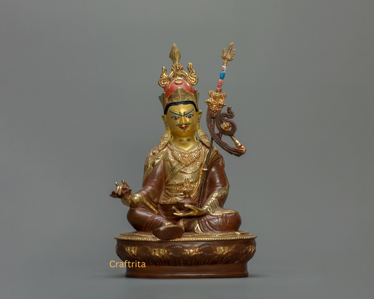 Handcrafted Guru Rinpoche Statue – Copper Body with 24K Fire-Gilding & Hand-Painting | Nepalese Tibetan Buddhist Master