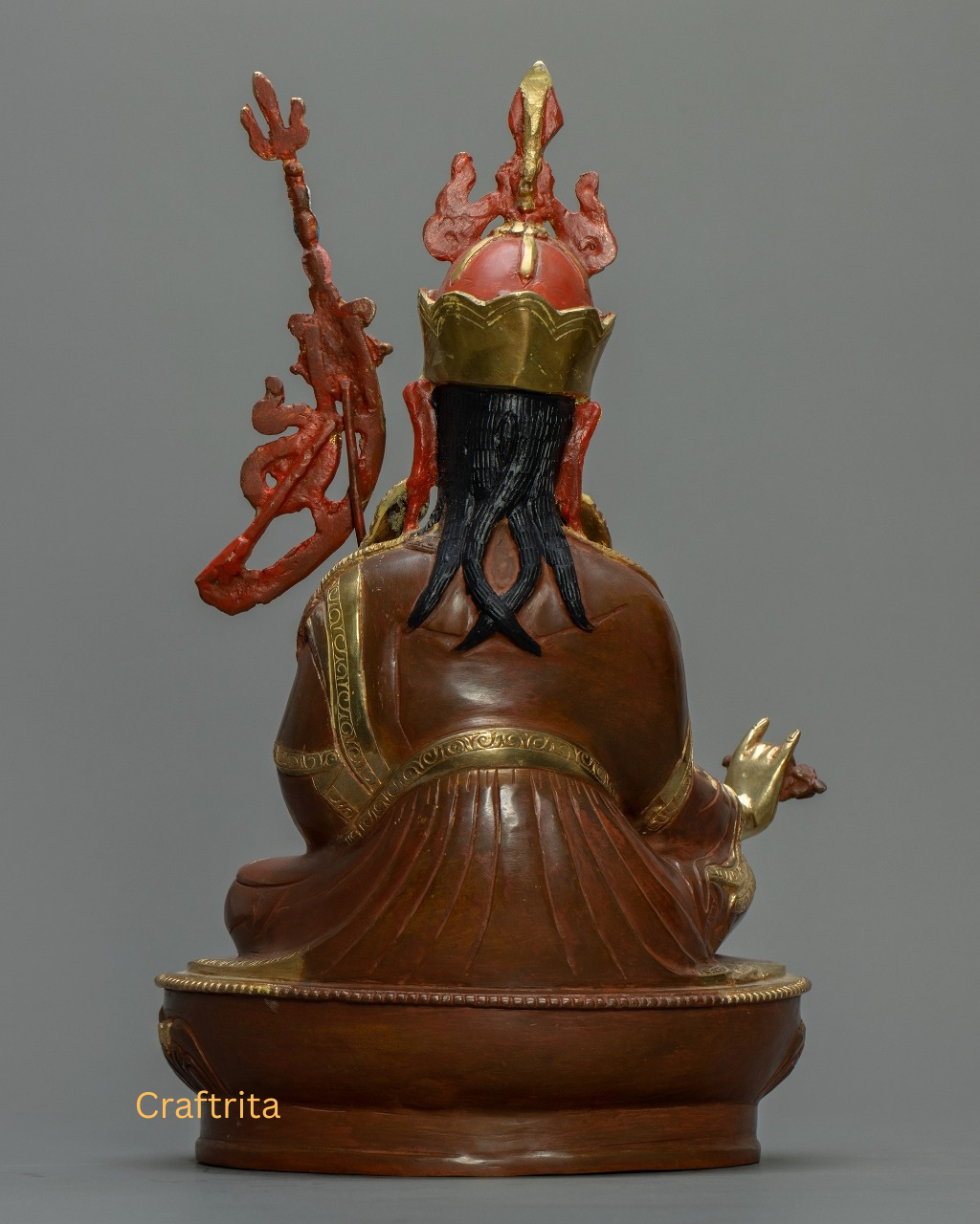 Handcrafted Guru Rinpoche Statue – Copper Body with 24K Fire-Gilding & Hand-Painting | Nepalese Tibetan Buddhist Master