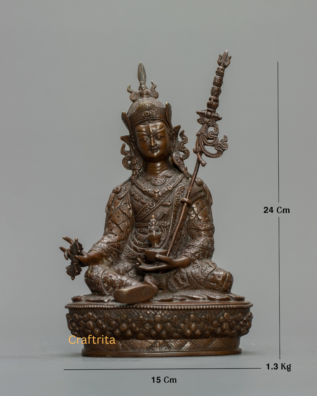 Oxidized Copper Guru Rinpoche Statue – Handmade Tibetan Buddhist Master | Spiritual Home Decoration