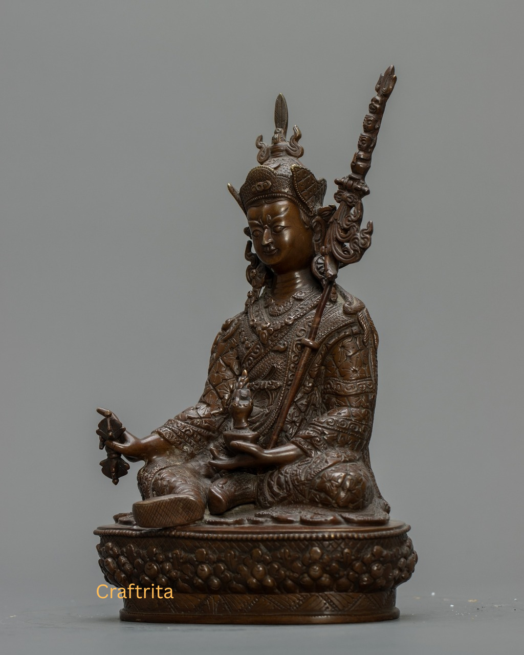 Oxidized Copper Guru Rinpoche Statue – Handmade Tibetan Buddhist Master | Spiritual Home Decoration