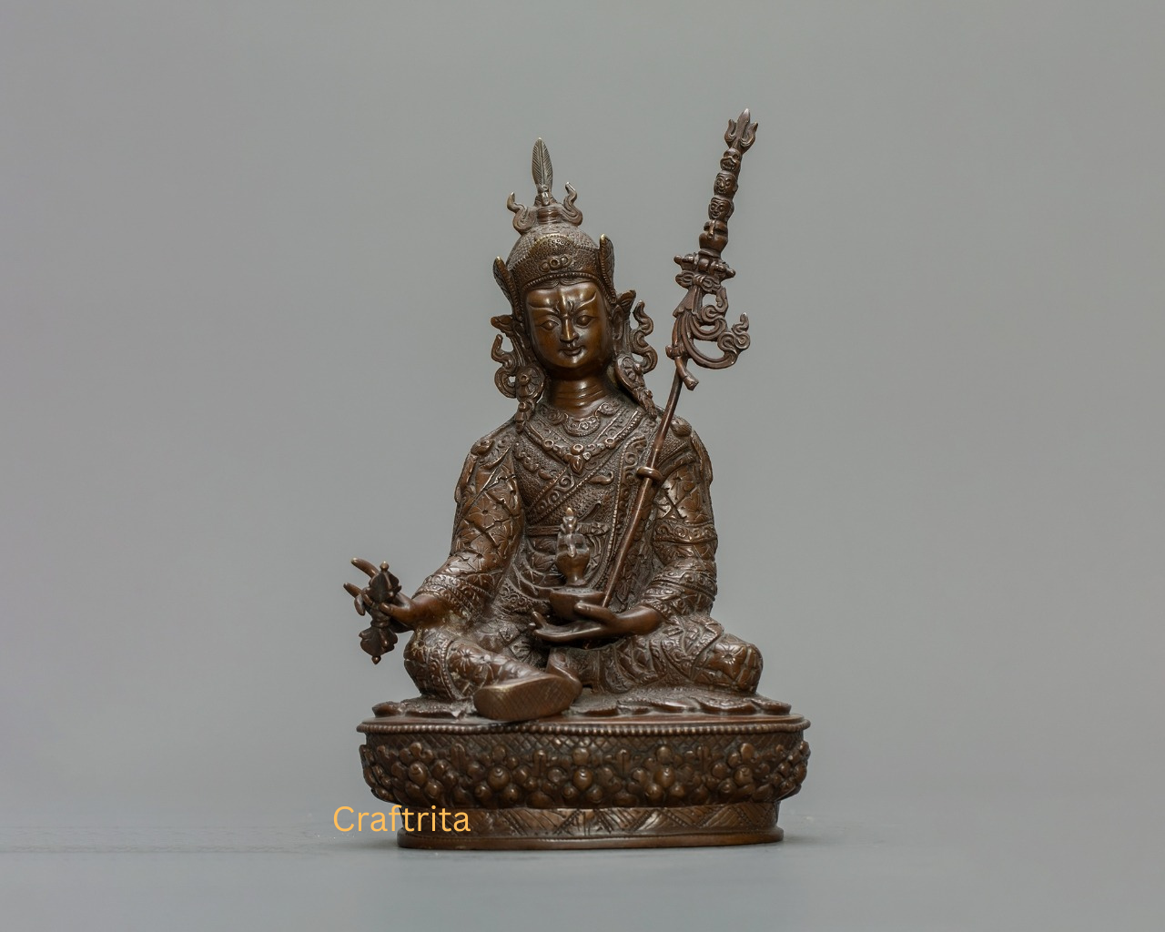 Oxidized Copper Guru Rinpoche Statue – Handmade Tibetan Buddhist Master | Spiritual Home Decoration