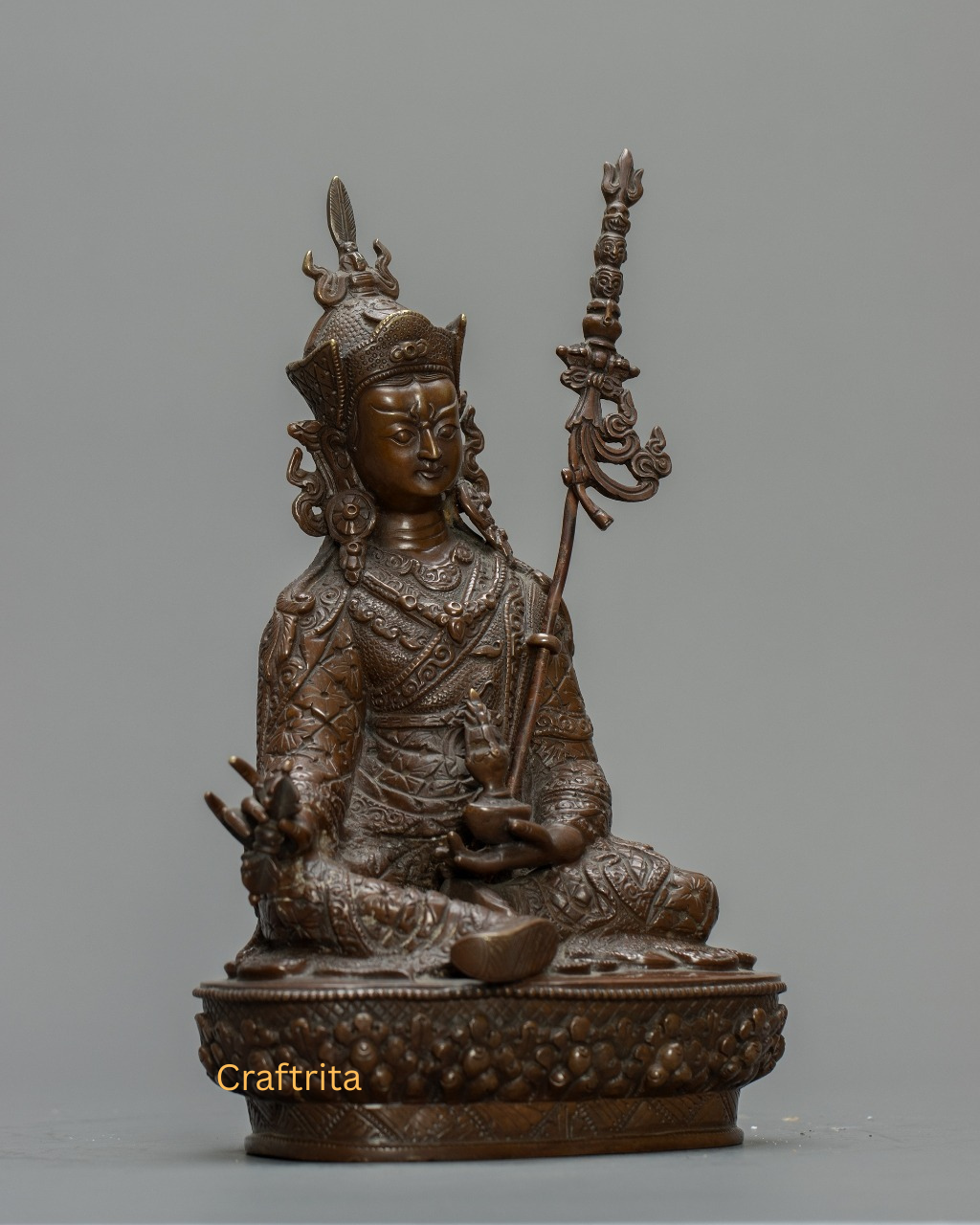 Oxidized Copper Guru Rinpoche Statue – Handmade Tibetan Buddhist Master | Spiritual Home Decoration