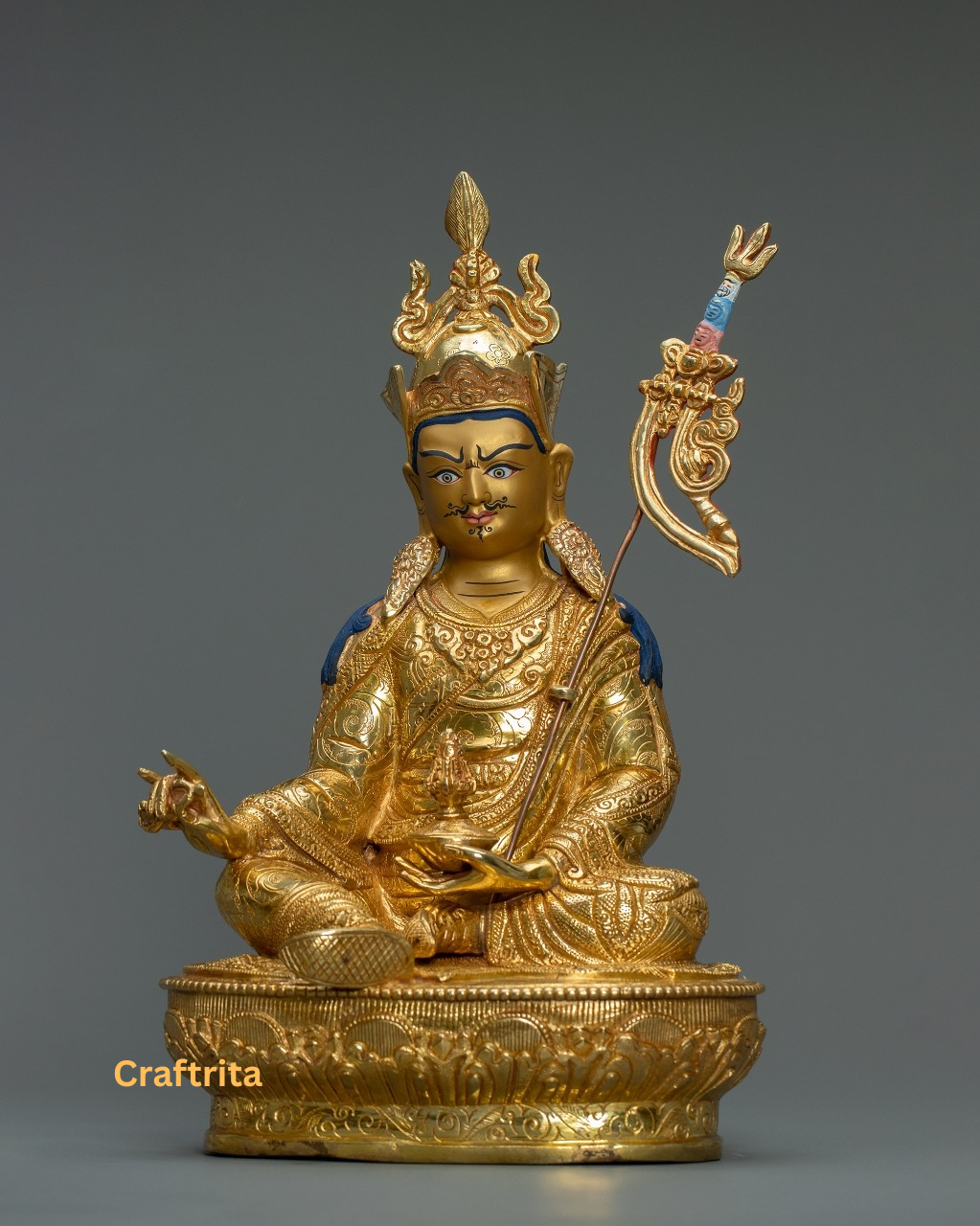 Guru Rinpoche (Padmasambhava) Statue – Handmade Copper with 24K Gold | Tibetan Spiritual Home & Altar Decor