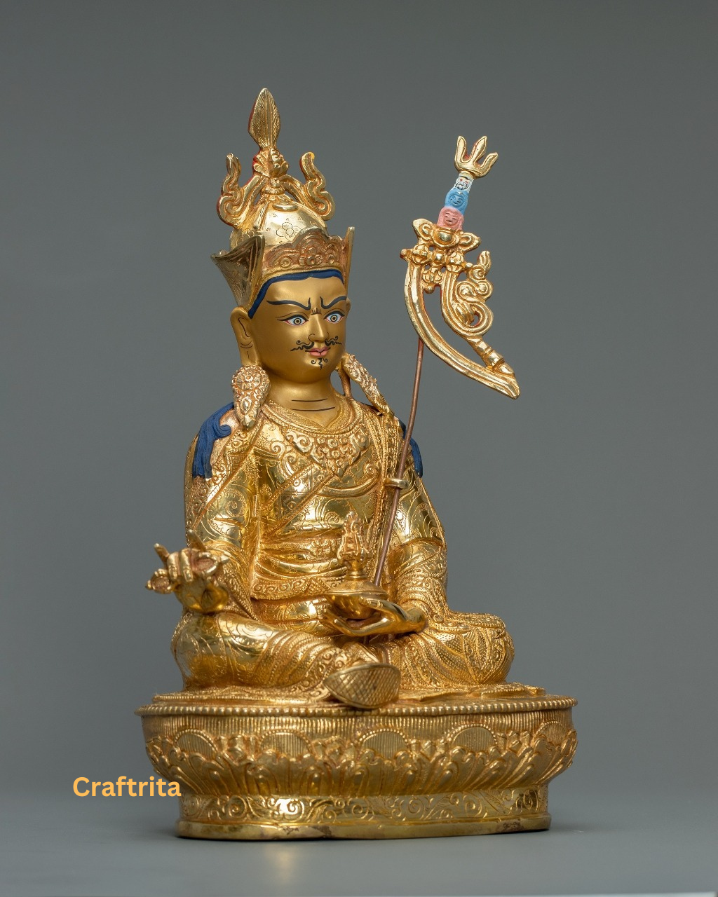 Guru Rinpoche (Padmasambhava) Statue – Handmade Copper with 24K Gold | Tibetan Spiritual Home & Altar Decor
