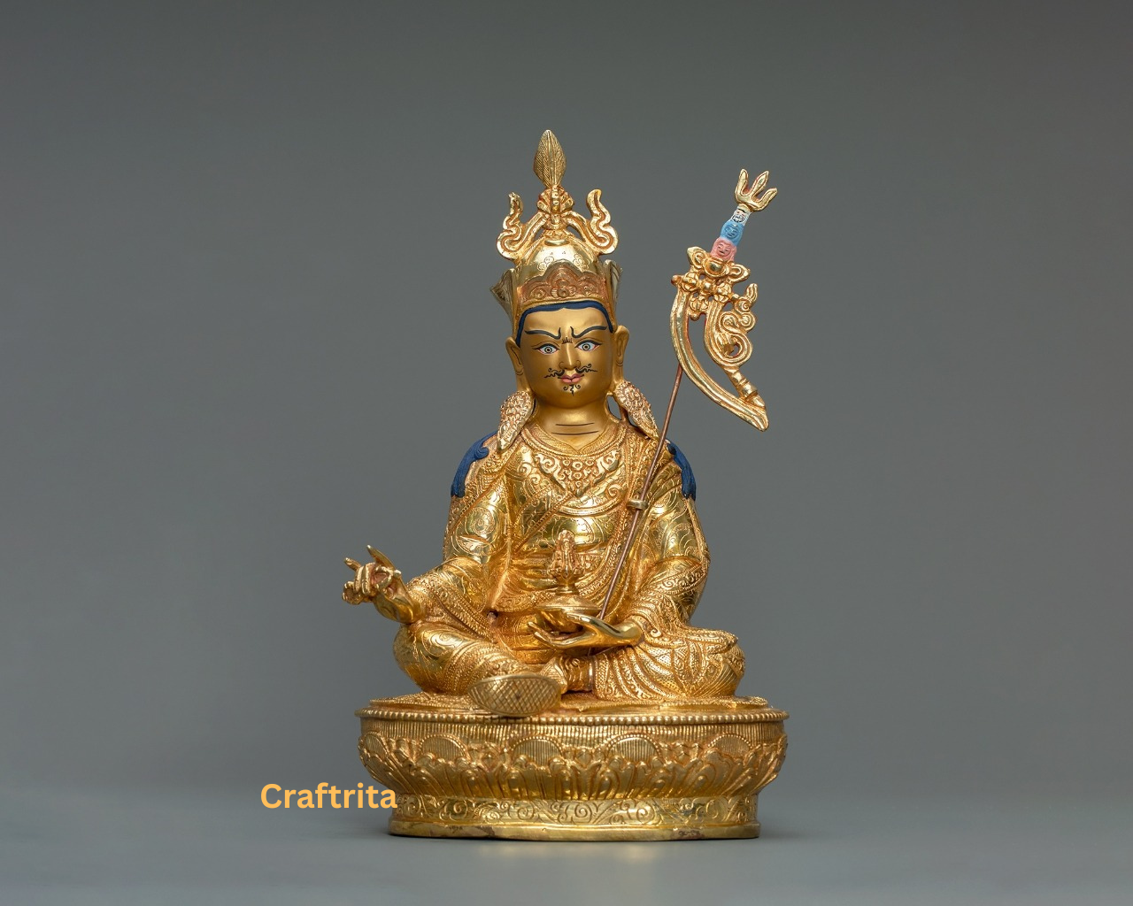 Guru Rinpoche (Padmasambhava) Statue – Handmade Copper with 24K Gold | Tibetan Spiritual Home & Altar Decor
