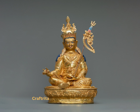 Guru Rinpoche (Padmasambhava) Statue – Handmade Copper with 24K Gold | Tibetan Spiritual Home & Altar Decor
