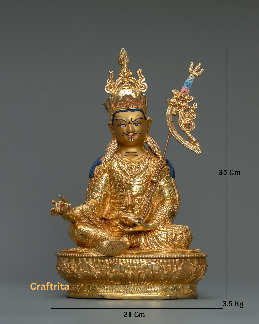Guru Rinpoche (Padmasambhava) Statue – Handmade Copper with 24K Gold | Tibetan Spiritual Home & Altar Decor