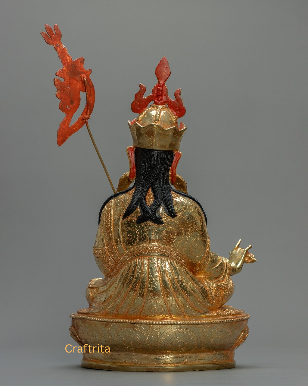 Guru Rinpoche Statue – Handmade Tibetan Buddhist Master | Copper Body with 24K Gold Plated Fire Gilding | Spiritual Home Decor