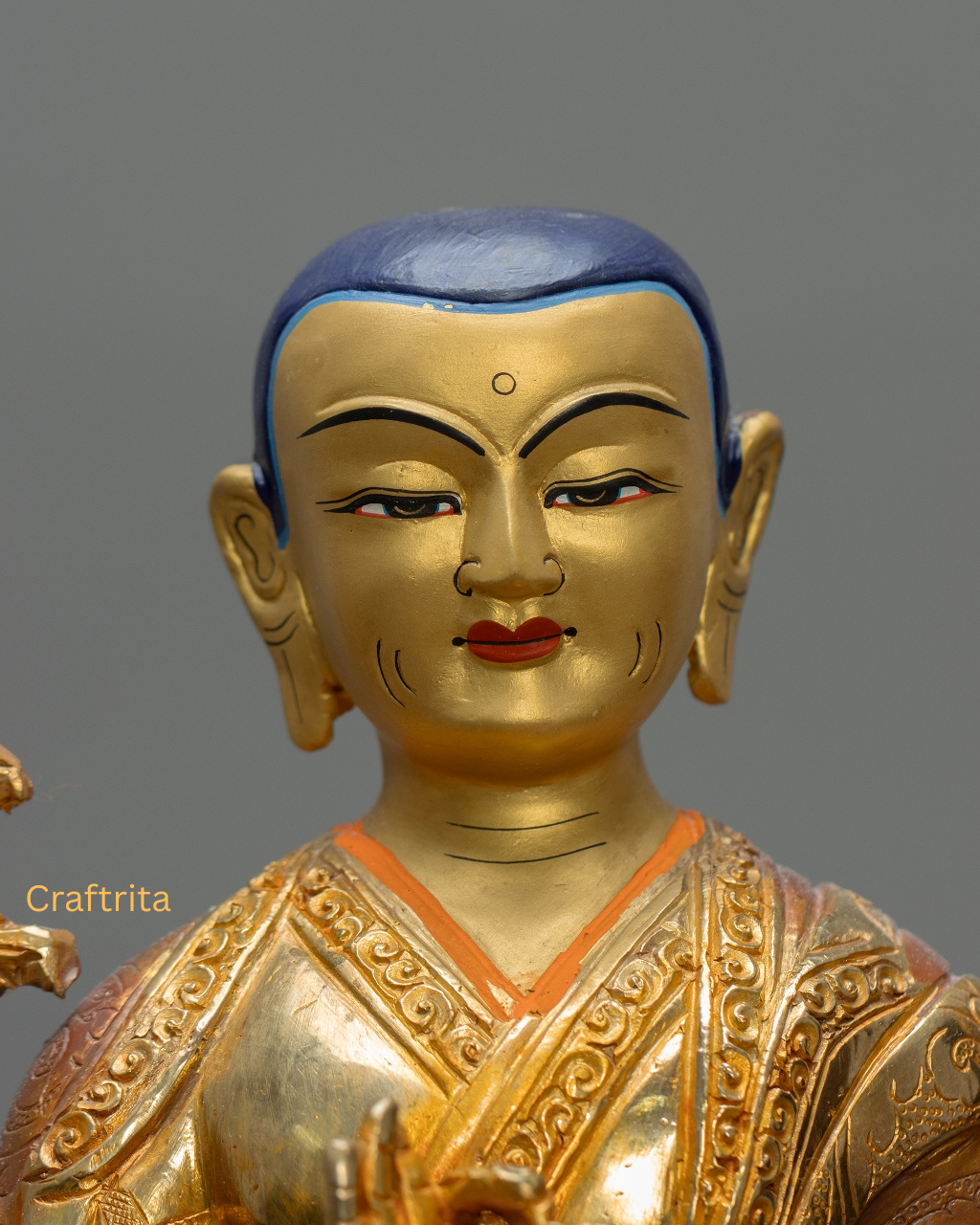 Je Tsongkhapa with Disciples Statue Set – Oxidized Copper with 24K Gold Fire Gilding | Handmade Buddhist Art from Nepal | Spiritual Home Decor