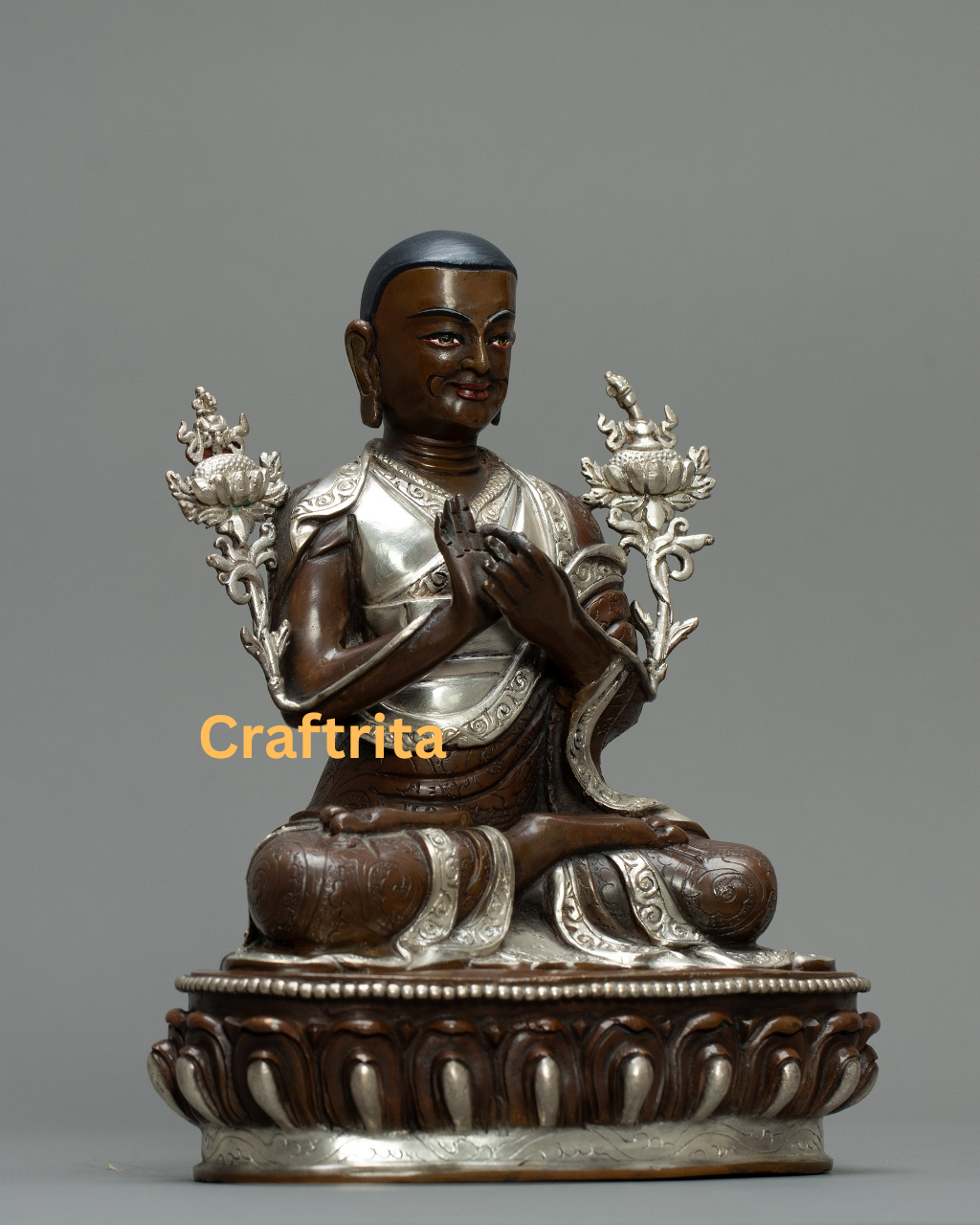 Je Tsongkhapa Statue 1.5kg – Handcrafted Nepali Oxidized & Silver-Finished Buddhist Figure | Tibetan Monk Spiritual Decor for Home or Altar
