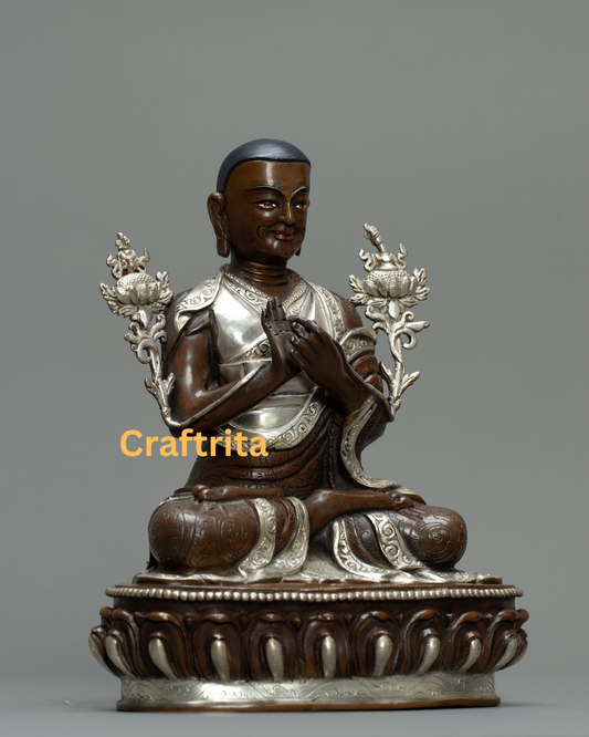 Je Tsongkhapa Statue 1.5kg – Handcrafted Nepali Oxidized & Silver-Finished Buddhist Figure | Tibetan Monk Spiritual Decor for Home or Altar