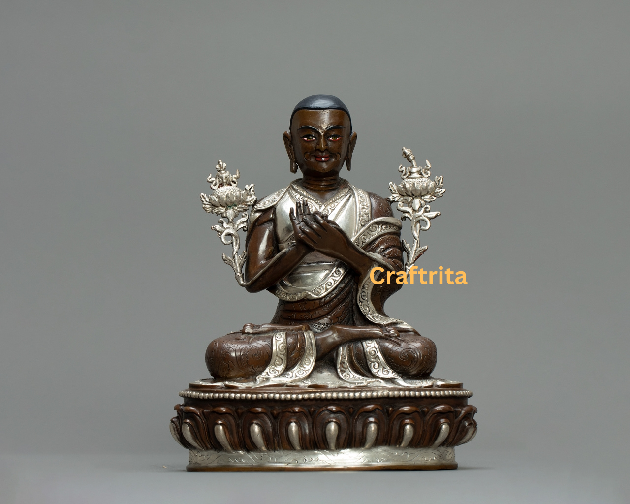 Je Tsongkhapa Statue 1.5kg – Handcrafted Nepali Oxidized & Silver-Finished Buddhist Figure | Tibetan Monk Spiritual Decor for Home or Altar