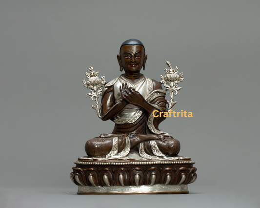 Je Tsongkhapa Statue  – Handmade Nepali Oxidized Copper with Silver Finish | Tibetan Buddhist Decor