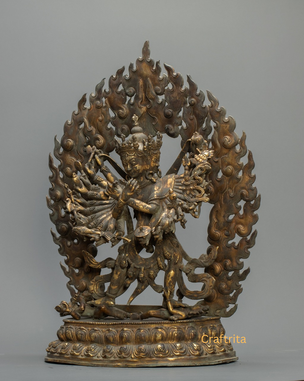 Antique Bronze Kalachakra Statue  – Handmade Tibetan Buddhist Deity from Nepal