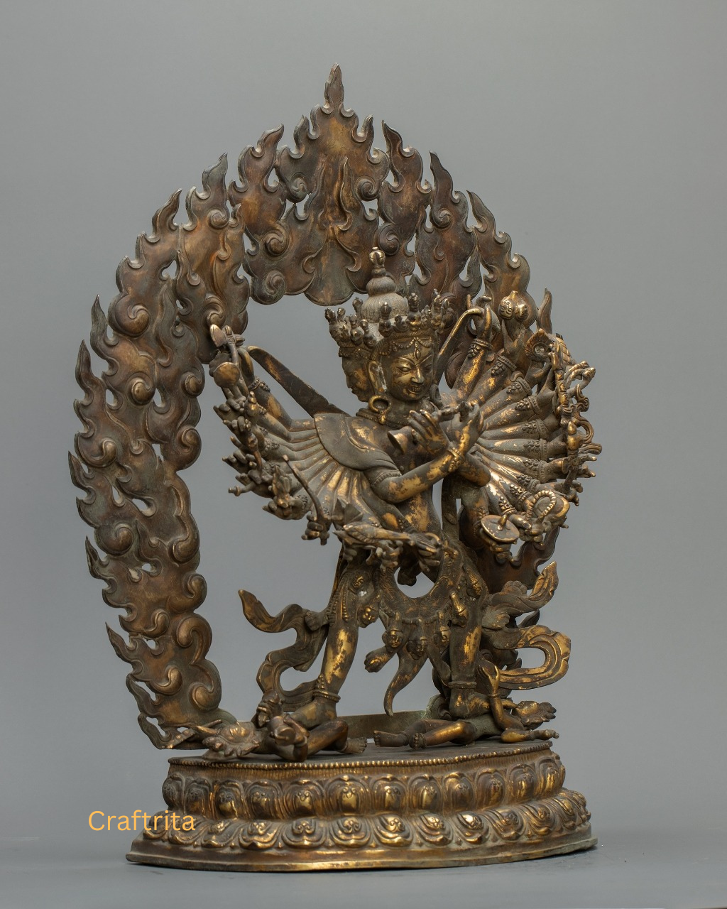 Antique Bronze Kalachakra Statue  – Handmade Tibetan Buddhist Deity from Nepal
