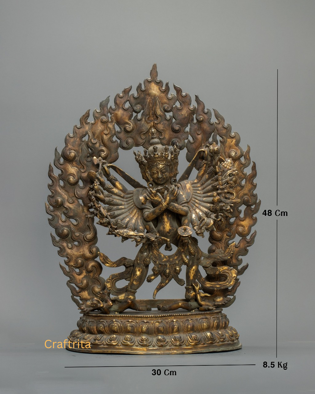 Antique Bronze Kalachakra Statue  – Handmade Tibetan Buddhist Deity from Nepal