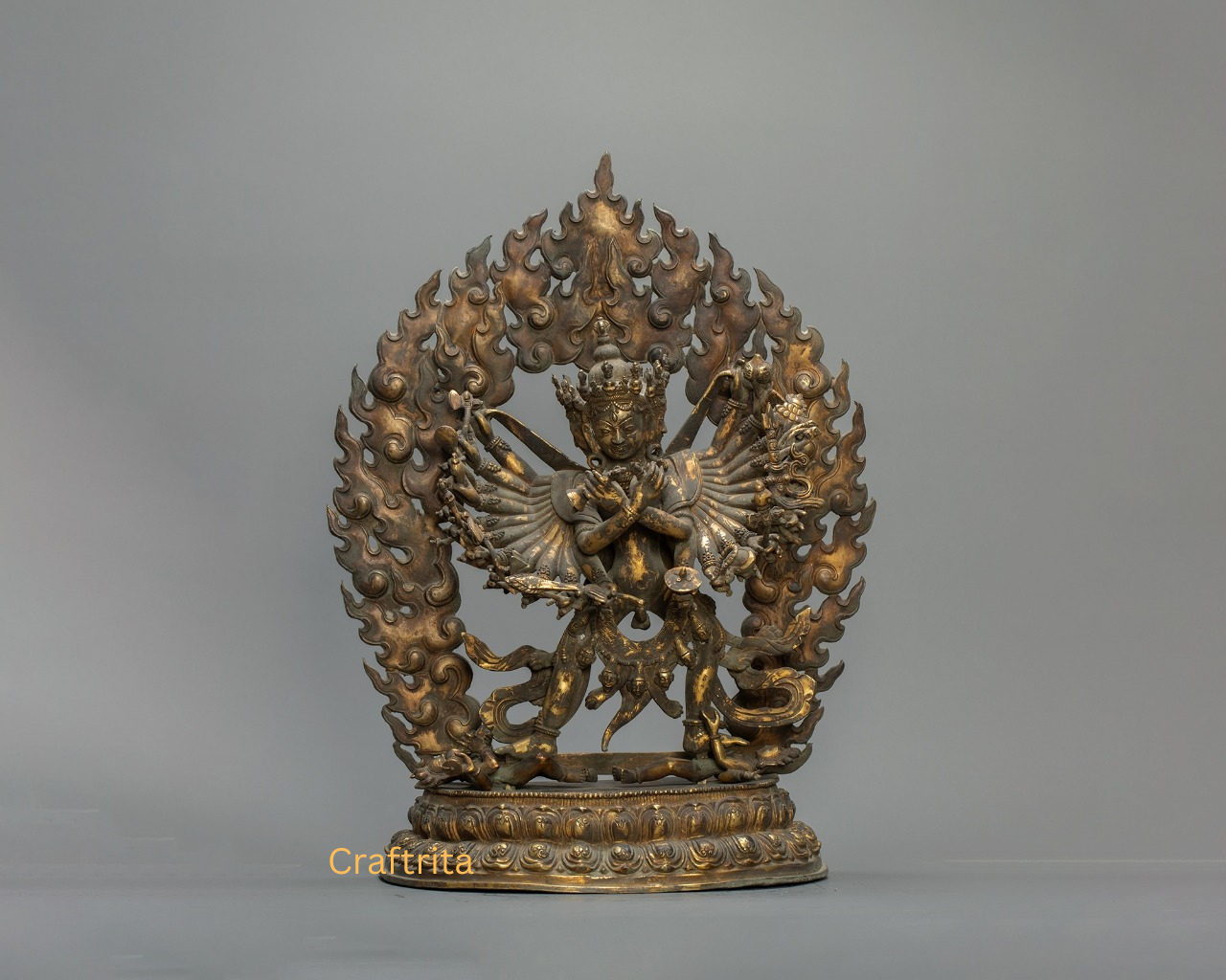 Antique Bronze Kalachakra Statue  – Handmade Tibetan Buddhist Deity from Nepal