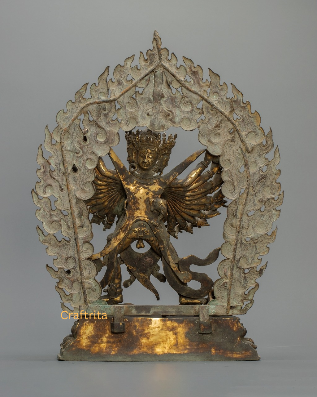 Antique Bronze Kalachakra Statue  – Handmade Tibetan Buddhist Deity from Nepal