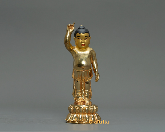 Little Buddha Statue – 0.8kg Handcrafted Copper Sculpture with 24K Gold Plating & Fire Gilding | Miniature Buddhist Art for Altar & Spiritual Decor