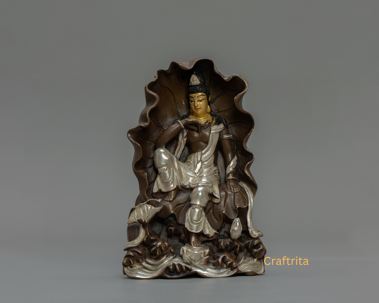 Lokeshwor Statue 1.3kg – Handmade in Nepal | Oxidized Copper with Silver & Gold Plating | Tibetan Buddhist Art & Spiritual Home Decor