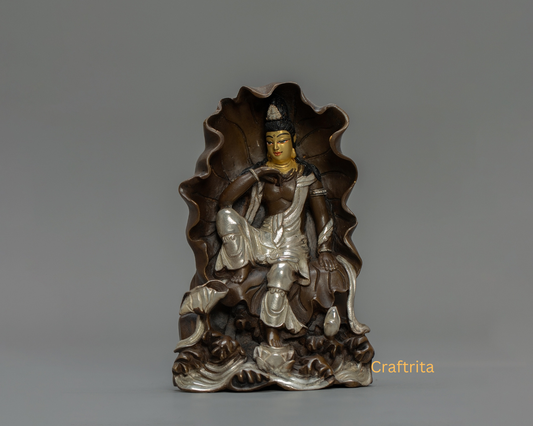 Lokeshwor Statue 1.3kg – Handmade in Nepal | Oxidized Copper with Silver & Gold Plating | Tibetan Buddhist Art & Spiritual Home Decor
