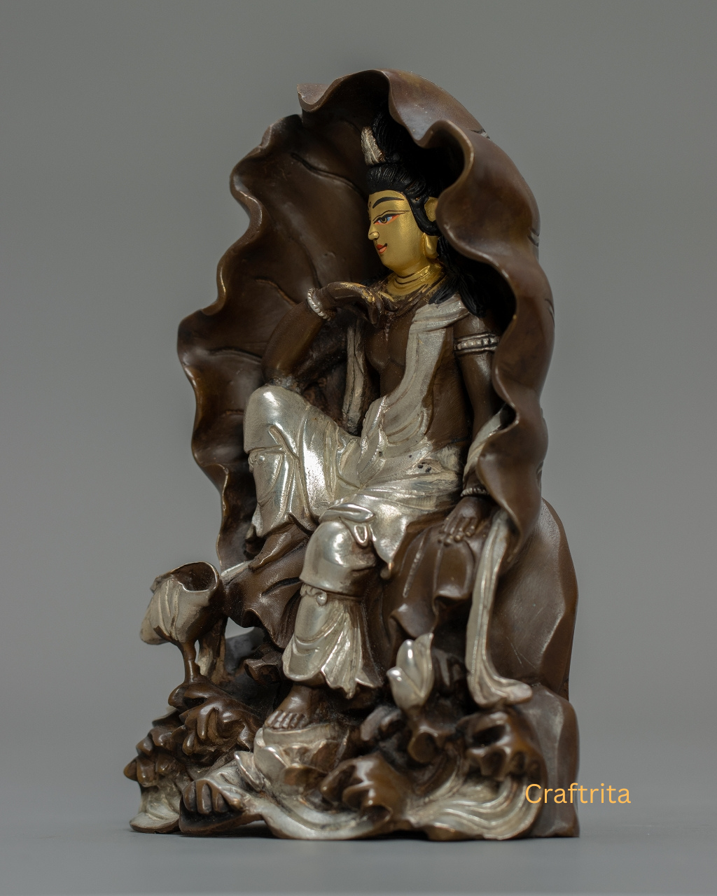 Lokeshwor Statue 1.3kg – Handmade in Nepal | Oxidized Copper with Silver & Gold Plating | Tibetan Buddhist Art & Spiritual Home Decor