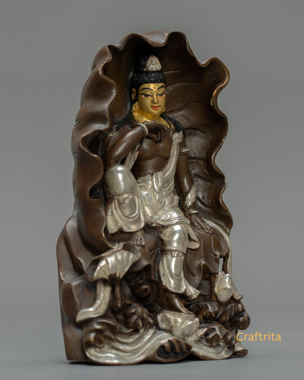 Lokeshwor Statue 1.3kg – Handmade in Nepal | Oxidized Copper with Silver & Gold Plating | Tibetan Buddhist Art & Spiritual Home Decor