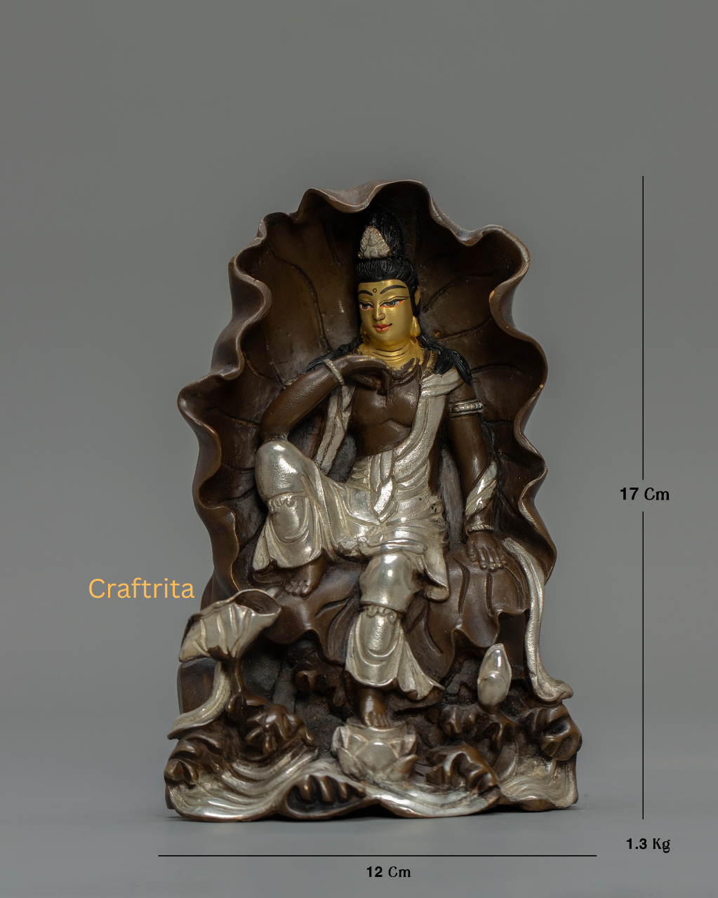 Lokeshwor Statue 1.3kg – Handmade in Nepal | Oxidized Copper with Silver & Gold Plating | Tibetan Buddhist Art & Spiritual Home Decor