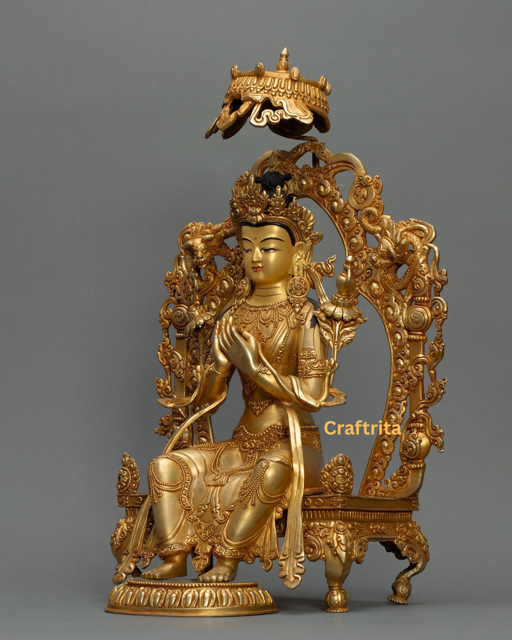 Maitreya Buddha Statue 6.4kg – Handcrafted Copper Body with 24K Gold Plating & Traditional Fire Gilding | Spiritual Home Decor & Altar Art