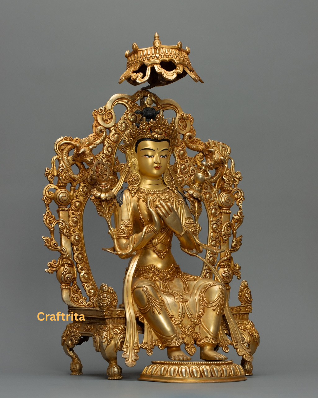 Maitreya Buddha Statue 6.4kg – Handcrafted Copper Body with 24K Gold Plating & Traditional Fire Gilding | Spiritual Home Decor & Altar Art