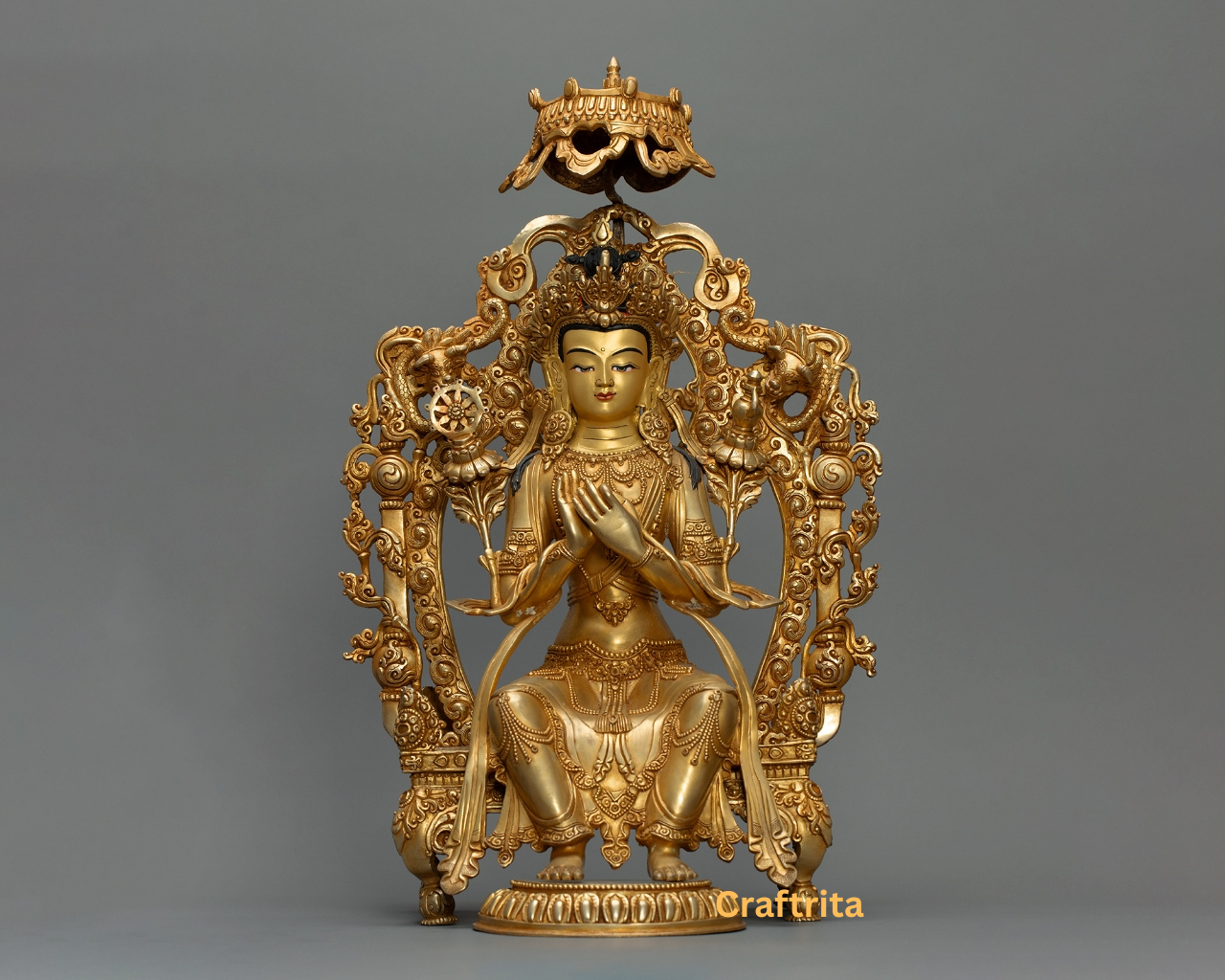 Maitreya Buddha Statue 6.4kg – Handcrafted Copper Body with 24K Gold Plating & Traditional Fire Gilding | Spiritual Home Decor & Altar Art