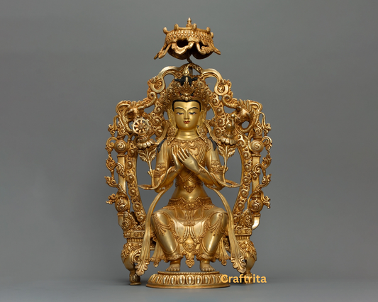 Maitreya Buddha Statue 6.4kg – Handcrafted Copper Body with 24K Gold Plating & Traditional Fire Gilding | Spiritual Home Decor & Altar Art