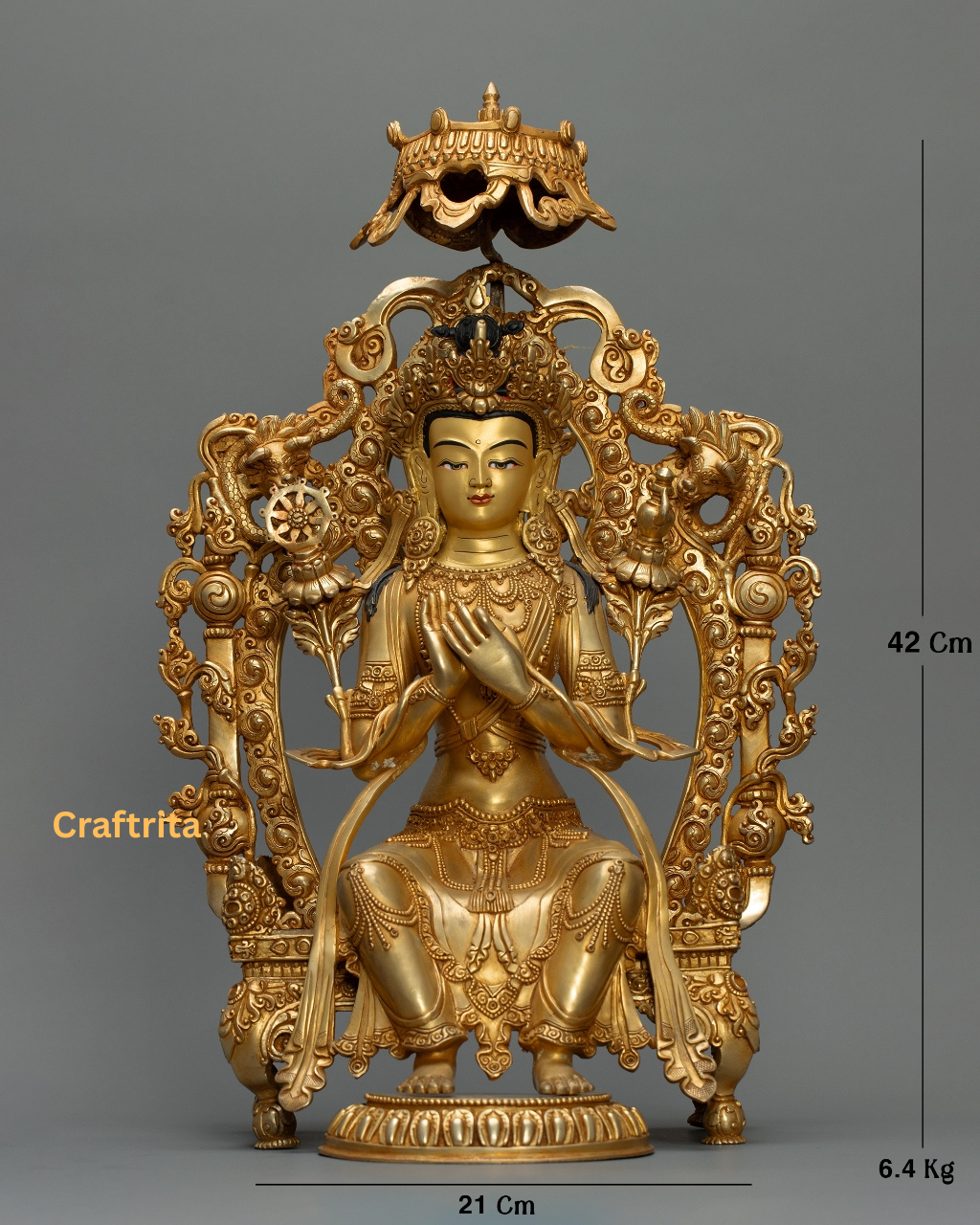 Maitreya Buddha Statue 6.4kg – Handcrafted Copper Body with 24K Gold Plating & Traditional Fire Gilding | Spiritual Home Decor & Altar Art