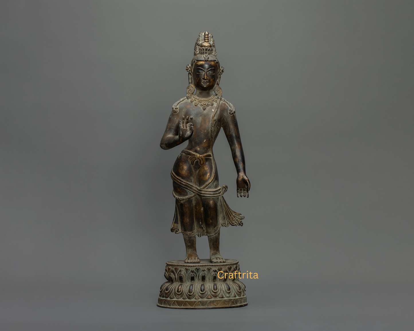 Maitreya Buddha Statue 6.5kg – Antique Finish Bronze & Copper Sculpture | Handmade Buddhist Art for Spiritual Home Decor