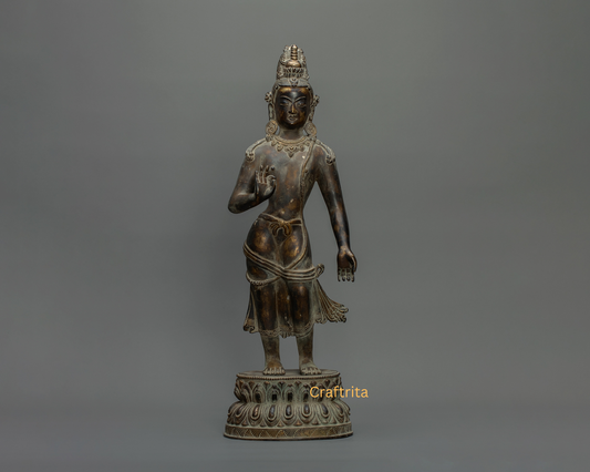 Maitreya Buddha Statue – Antique Finish Bronze & Copper Sculpture | Handmade Buddhist Art for Spiritual Home Decor