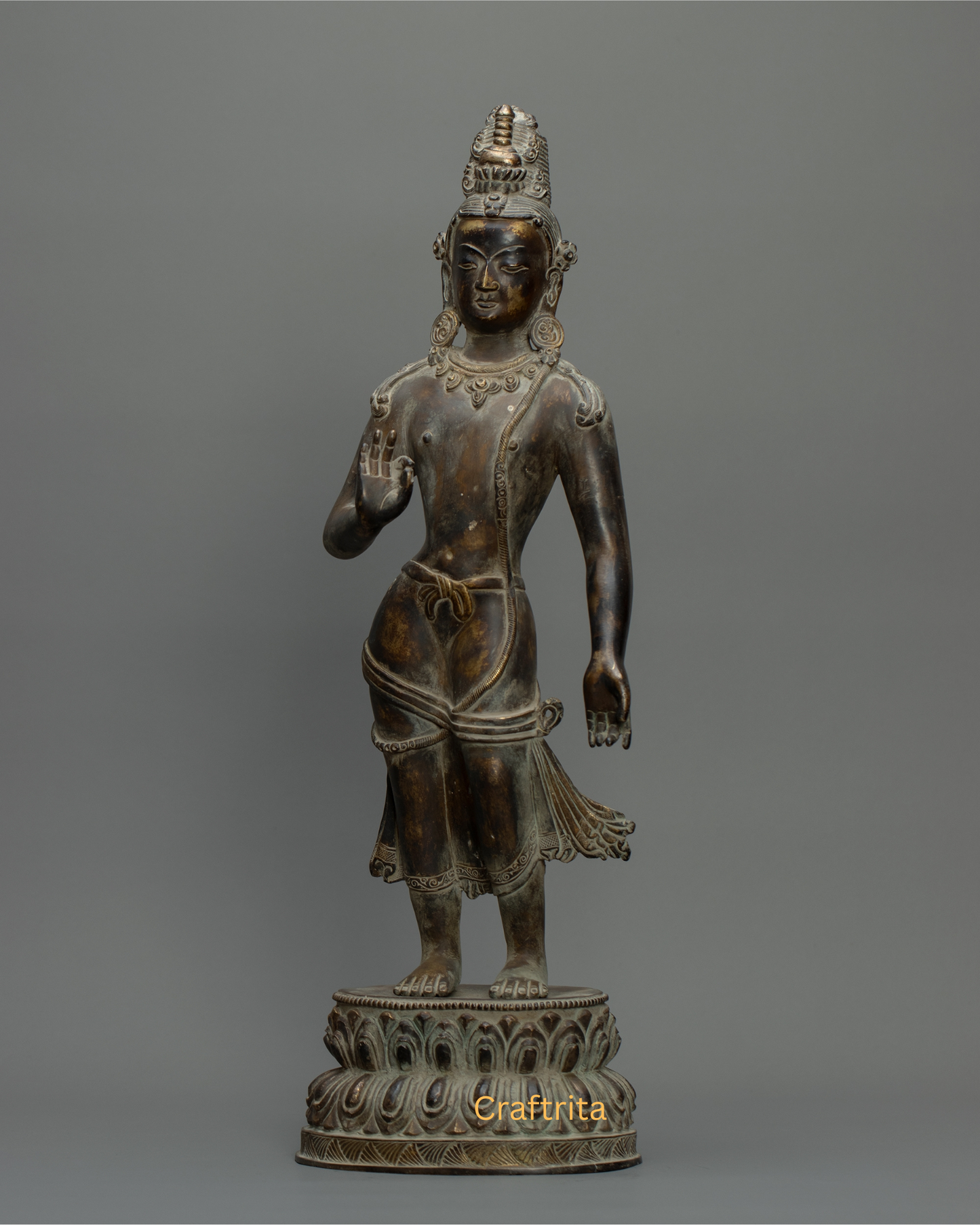 Maitreya Buddha Statue 6.5kg – Antique Finish Bronze & Copper Sculpture | Handmade Buddhist Art for Spiritual Home Decor