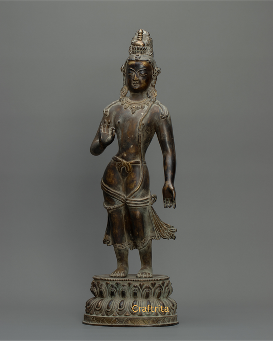 Maitreya Buddha Statue 6.5kg – Antique Finish Bronze & Copper Sculpture | Handmade Buddhist Art for Spiritual Home Decor