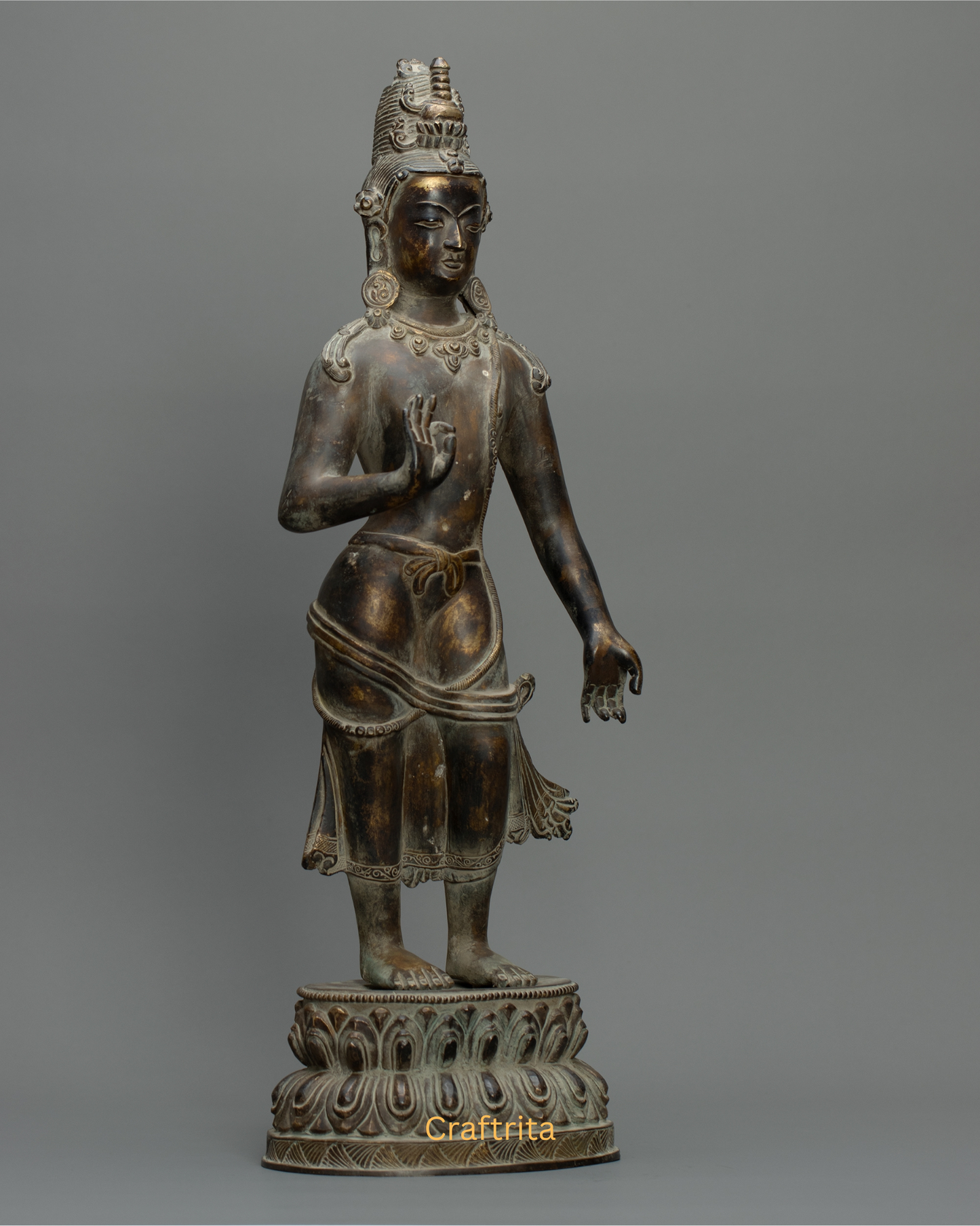 Maitreya Buddha Statue 6.5kg – Antique Finish Bronze & Copper Sculpture | Handmade Buddhist Art for Spiritual Home Decor