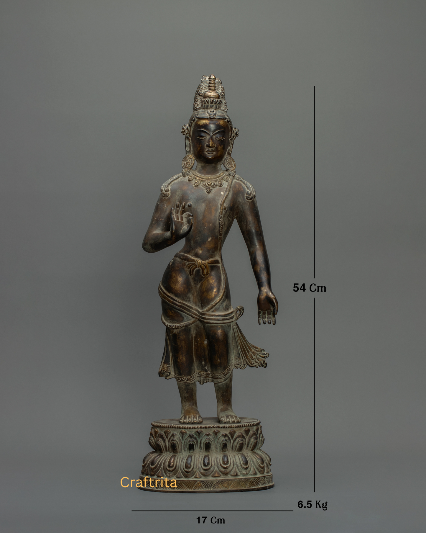 Maitreya Buddha Statue 6.5kg – Antique Finish Bronze & Copper Sculpture | Handmade Buddhist Art for Spiritual Home Decor