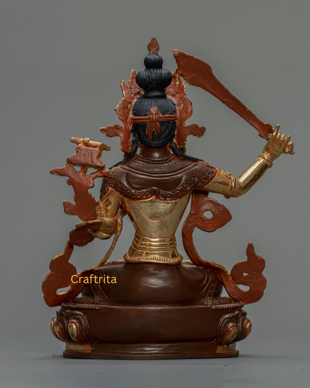 Manjushree Statue 1.4kg – Handmade in Nepal | Copper with 24K Gold Plating, Fire Gilding & Acrylic Painting | Tibetan Buddhist Deity of Wisdom | Spiritual Home Decor