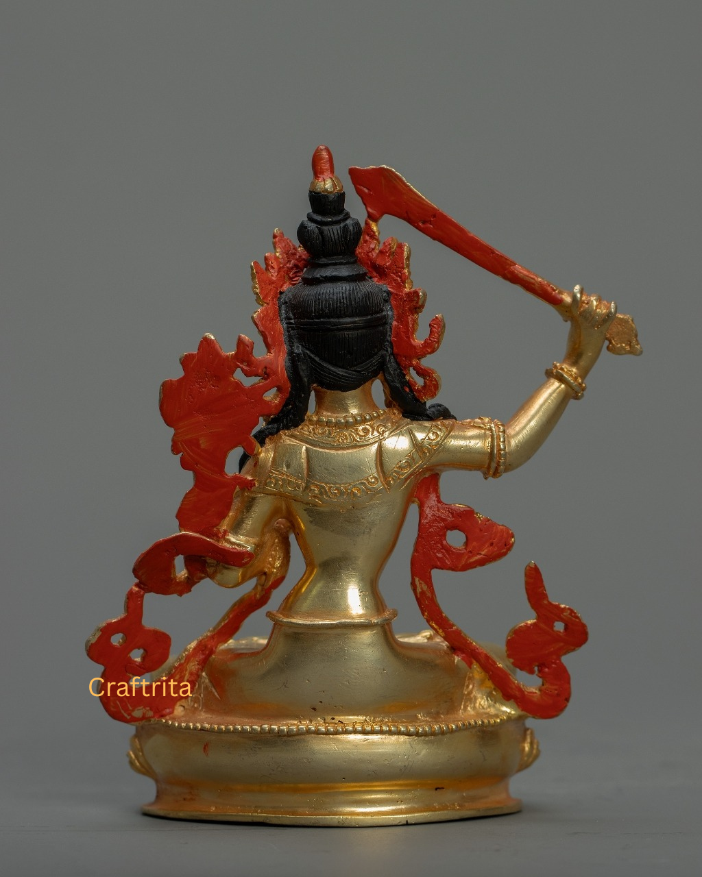 Manjushri Statue 0.3kg – Copper Body with 24K Gold Plating by Fire Gilding | Handmade Tibetan Buddhist Deity of Wisdom for Spiritual Home Decor