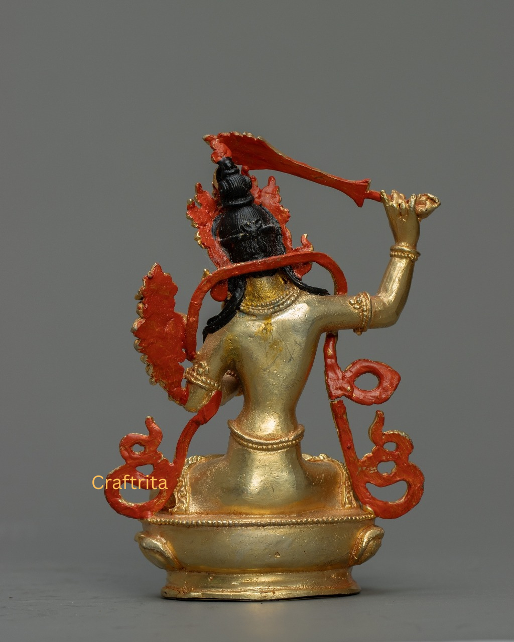 Manjushri Statue 0.5kg – Copper Body with 24K Gold Plating by Fire Gilding | Handmade Tibetan Buddhist Deity for Spiritual Home Decor