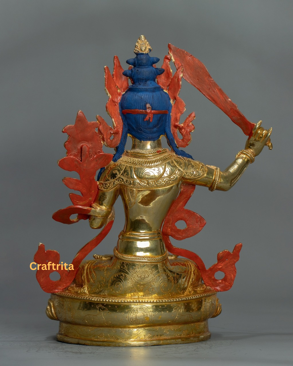 Premium Handcrafted Manjushri Buddha – Copper with 24K Gold Fire Gilding | Tibetan Bodhisattva of Enlightened Wisdom